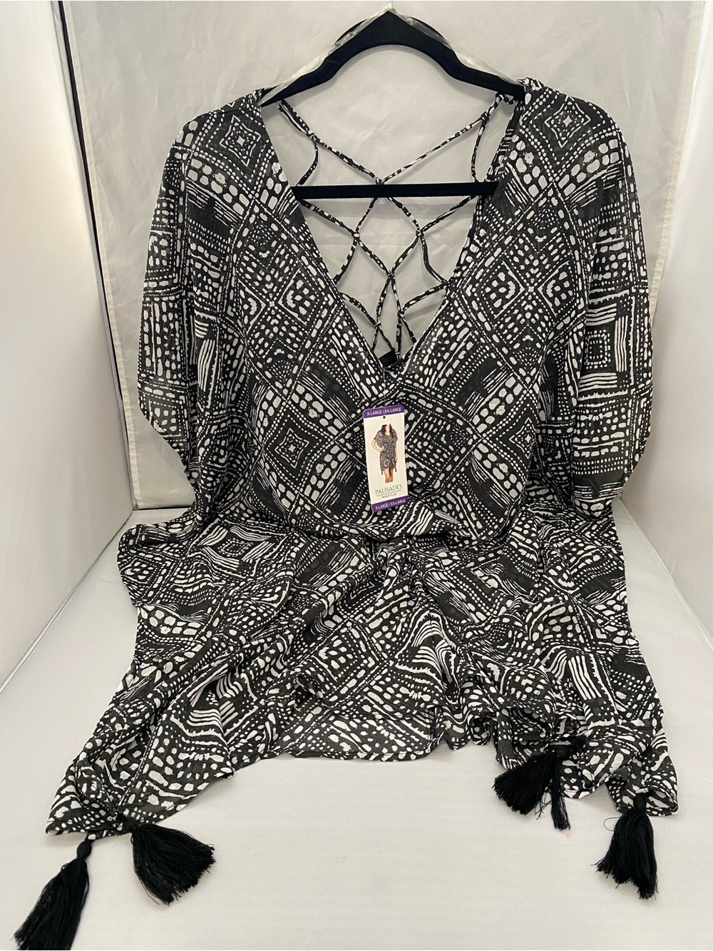 Black & White Printed Crisscross Swim Coverup